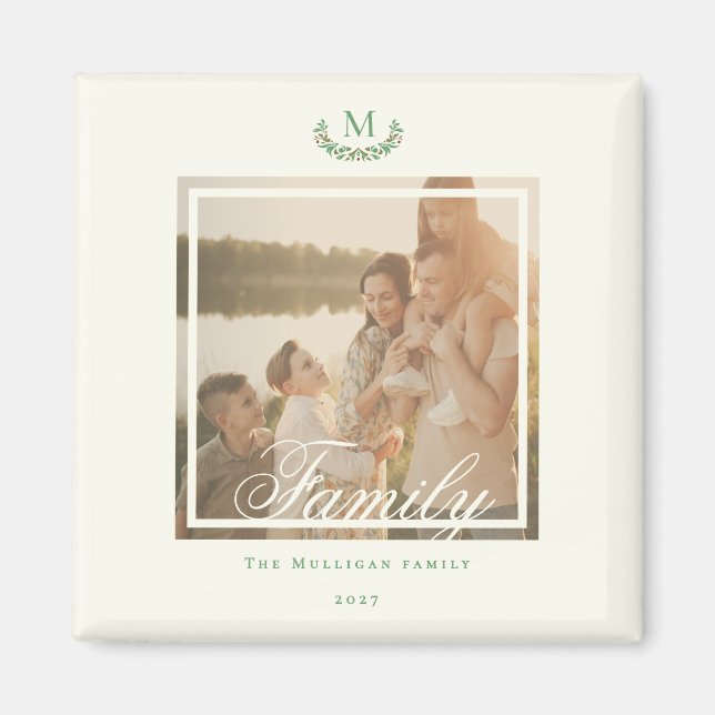 Aimant Photo de famille monogramme cadeau de Noël chic Ma (Devant)