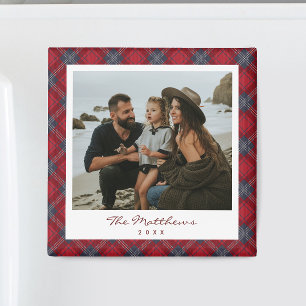 Aimant Photo de famille Noël Tartan Rouge et Marine Class