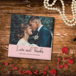 Aimant Photo de mariage élégant rose pâle Amour et Merci