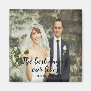 Aimant Photo de mariage personnalisée avec lettres noires