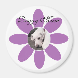 Aimant Photo de mignon chien chiot dans cadre de fleurs v