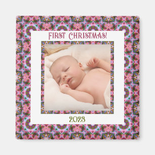 Aimant Photo de Noël rose Jolly Festive personnalisée