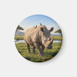 Aimant Photo de rhinocéros massif parcourant les plaines 
