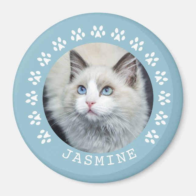 Aimant Photo Empreintes de pattes de chats bleus Cadre po (Devant)