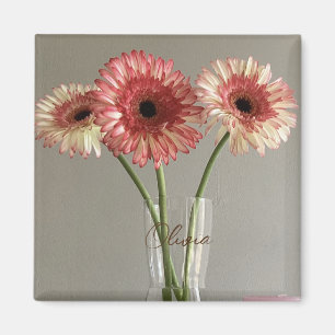 Aimant Photo Happy Gerbera Rose Flower +Custom Name