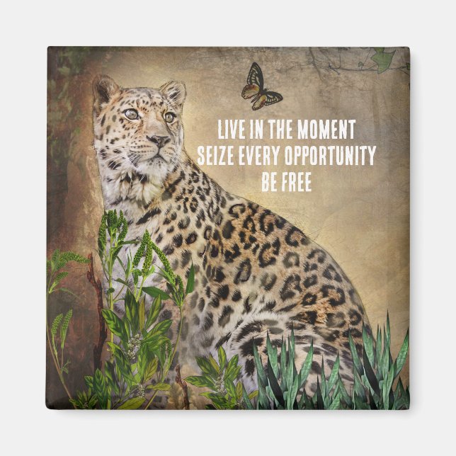 Aimant Photo Leopard Butterfly Live in The Moment Citatio (Devant)