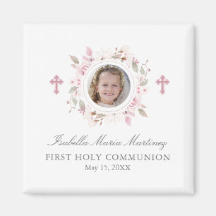 Aimant Photo modifiable Première communion Fleur rose Fav