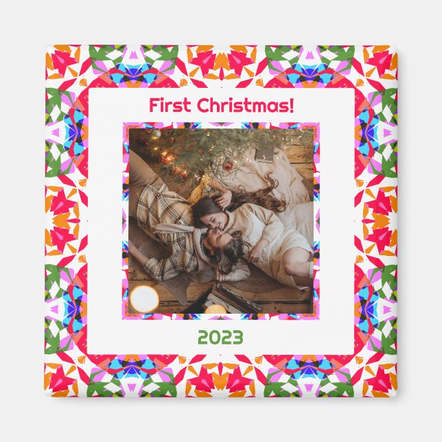 Aimant Photo personnalisé Première Noël Nouvellement Mari (Devant)