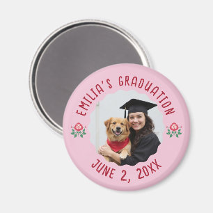 Aimant Photo personnalisée Année Pink Graduation Red Rose