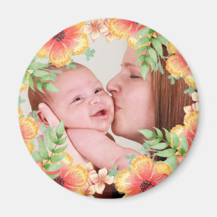 Aimant Photo Plutôt Orange Florale Personnalisée