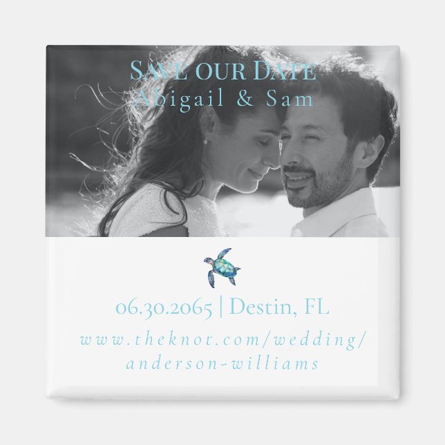 Aimant Photo Sea Turtle Beach Wedding Enregistrer la date (Devant)