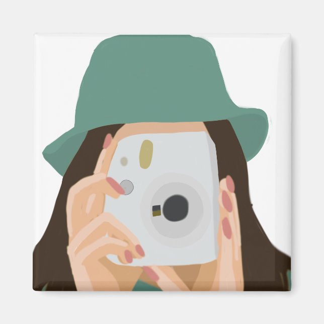 Aimant Photographe Girl Illustré Caméra esthétique (Devant)