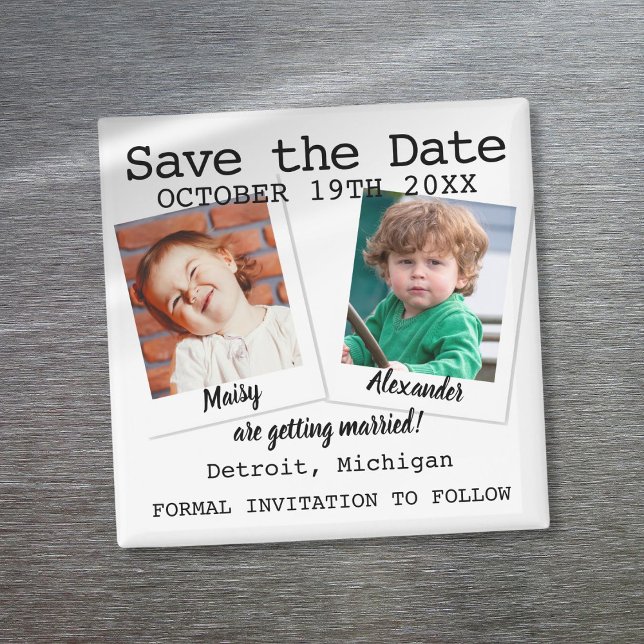 Aimant Photos d'enfance amusantes modernes pour mariage à (Modern Fun Childhood Photos Wedding Save The Date Magnet)