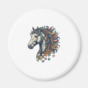 Aimant Pièce de puzzle de cheval coloré T-Shirt gravure v