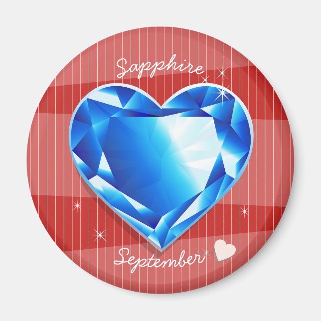 Aimant Pierres d'origine Septembre Sapphire Coeur Bleu (Devant)