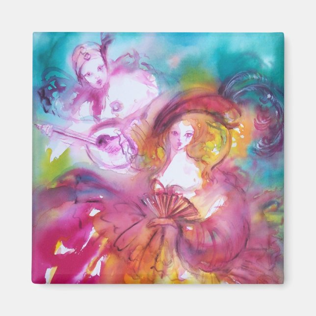 Aimant PIERROT ET ARLECCHINA Carnaval vénitien, (Devant)