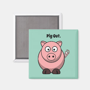 Aimant Pig Out Pink Pig Cartographier, Funny BBQ Hog Desi