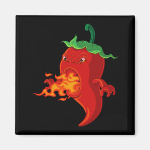 Aimant piment chaud rouge avec flamme