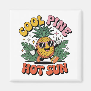 Aimant Pin Cool Soleil Chaud Vibes Rétro Ananas Été