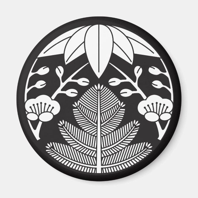 Aimant Pin, feuilles de bambou, ume (Devant)