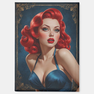 Aimant Pin-up à tête rouge d'inspiration Art déco