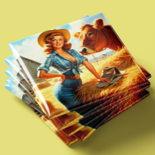 Aimant Pin-up Cowgirl Mignonne Vintage