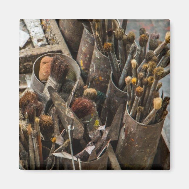 Aimant Pinceaux et peinture d'artiste en vieux Coque en b (Devant)