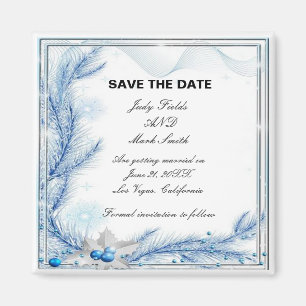 Aimant Pine Bleue Hiver Mariage de Noël Enregistrer la da