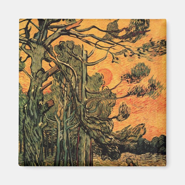 Aimant Pine Trees Red Sky Setting Soleil par Vincent van  (Devant)