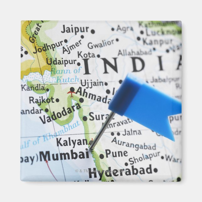 Aimant Pingle de carte placée à Mumbai, Inde sur la carte (Devant)