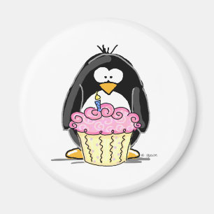 Aimant Pingouin d'anniversaire avec Cupcake