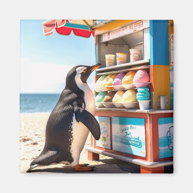 Aimant Pingouin D'Été Au Stand De Crème De Glace (Devant)