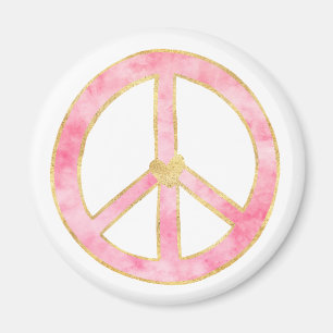Aimant Pink Aquarelle or Paix Signal Coeur