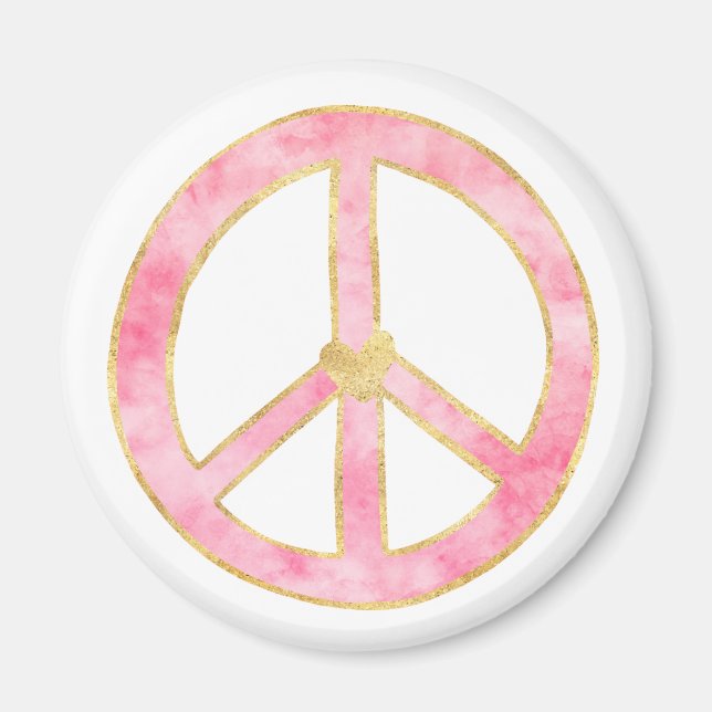 Aimant Pink Aquarelle or Paix Signal Coeur (Devant)