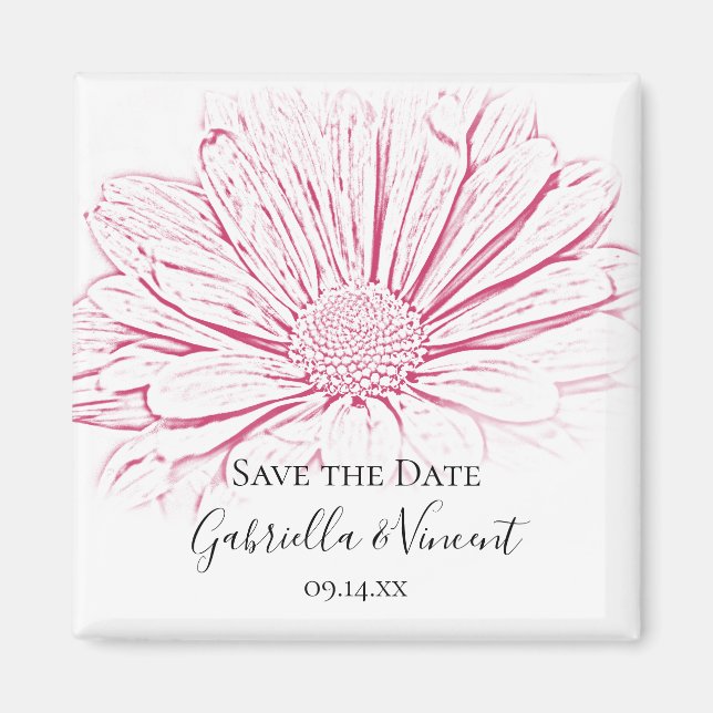 Aimant Pink Daisy Effect Floral Wedding Enregistrer la da (Devant)
