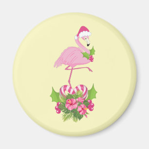 Aimant Pink Flamingo in Santa Hat Whimsical Christmas