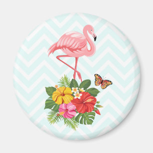 Aimant Pink Flamingo & Tropical Hibiscus Fancy