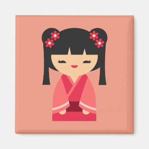 Aimant Pink Kokeshi poupées japonaises