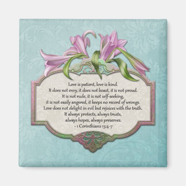 Aimant Pink Lilies L'amour est patient, l'amour est un ai (Devant)