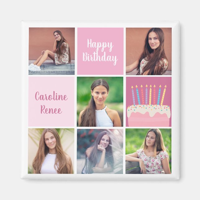 Aimant Pink Photo Collage Custom Femmes's Birthday Party (Devant)