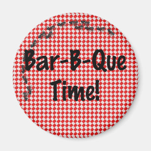 Aimant Pique-nique BBQ d'été sur le tissu de table rouge
