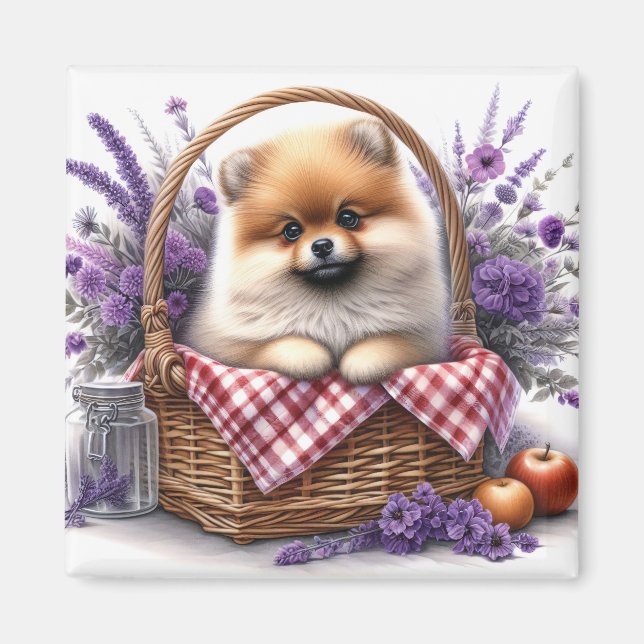 Aimant Pique-nique Fleur sauvage Poméranien Chien Chien C (Devant)