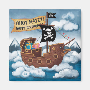 Aimant Pirate Ship Birthday Card - Ahoy Matey!