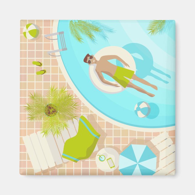 Aimant Piscine mec sur la plage tropicale estivale vacanc (Devant)
