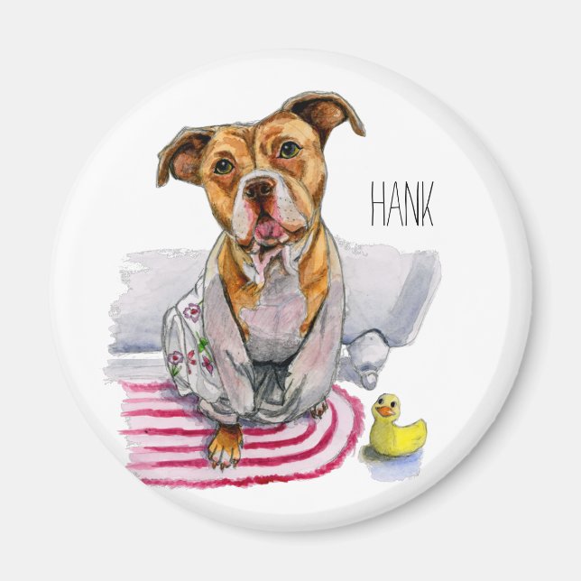 Aimant Pit Bull Dog en Peinture Aquarelle Peinture (Devant)