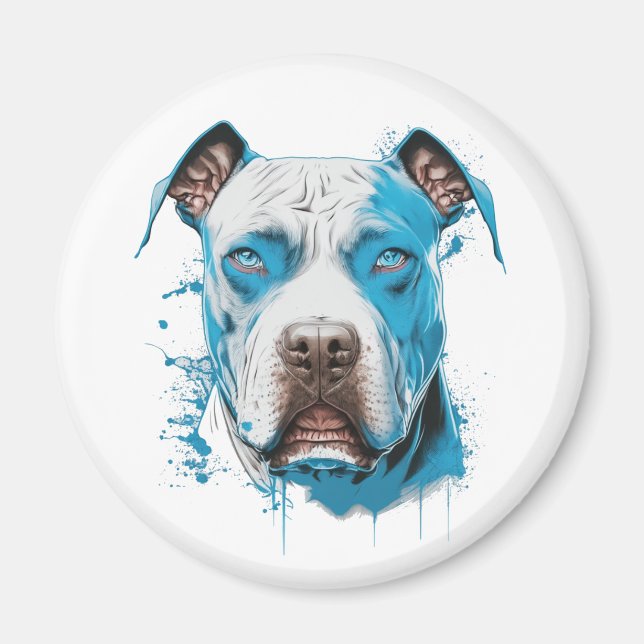 Aimant Pitbulbe blanc aux yeux bleus (Devant)