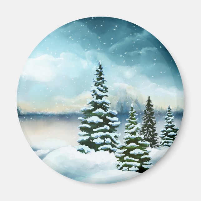 Aimant Pittoresque Winter Wonderland aquarelle peinture (Devant)