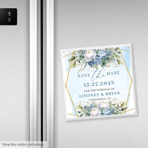 Aimant Pivoines Bleu Poussière Chic Cadre Doré Enregistre