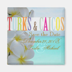 Aimant PixDezines Enregistrer Date Turks, Plage+Plumeria