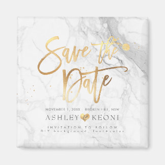 Aimant PixDezines Enregistrer la date/Faux Gold+Marble